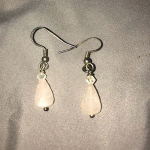 Sterling Silver Pink Tear Drop Shape Dangle Earrings